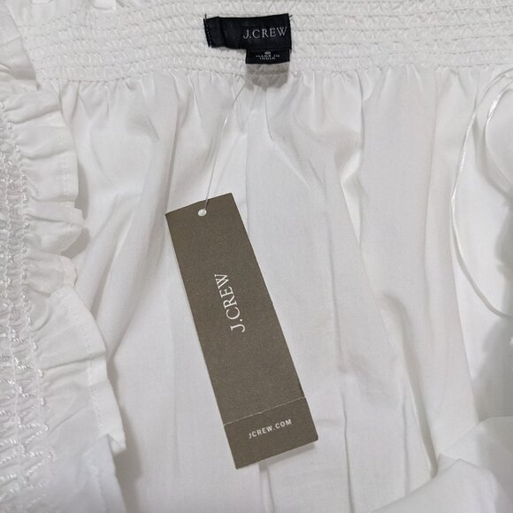 NWT J Crew S Dress White Smocked Puff-Sleeve Cotton Poplin Pockets A-Line AY883 - Picture 9 of 12